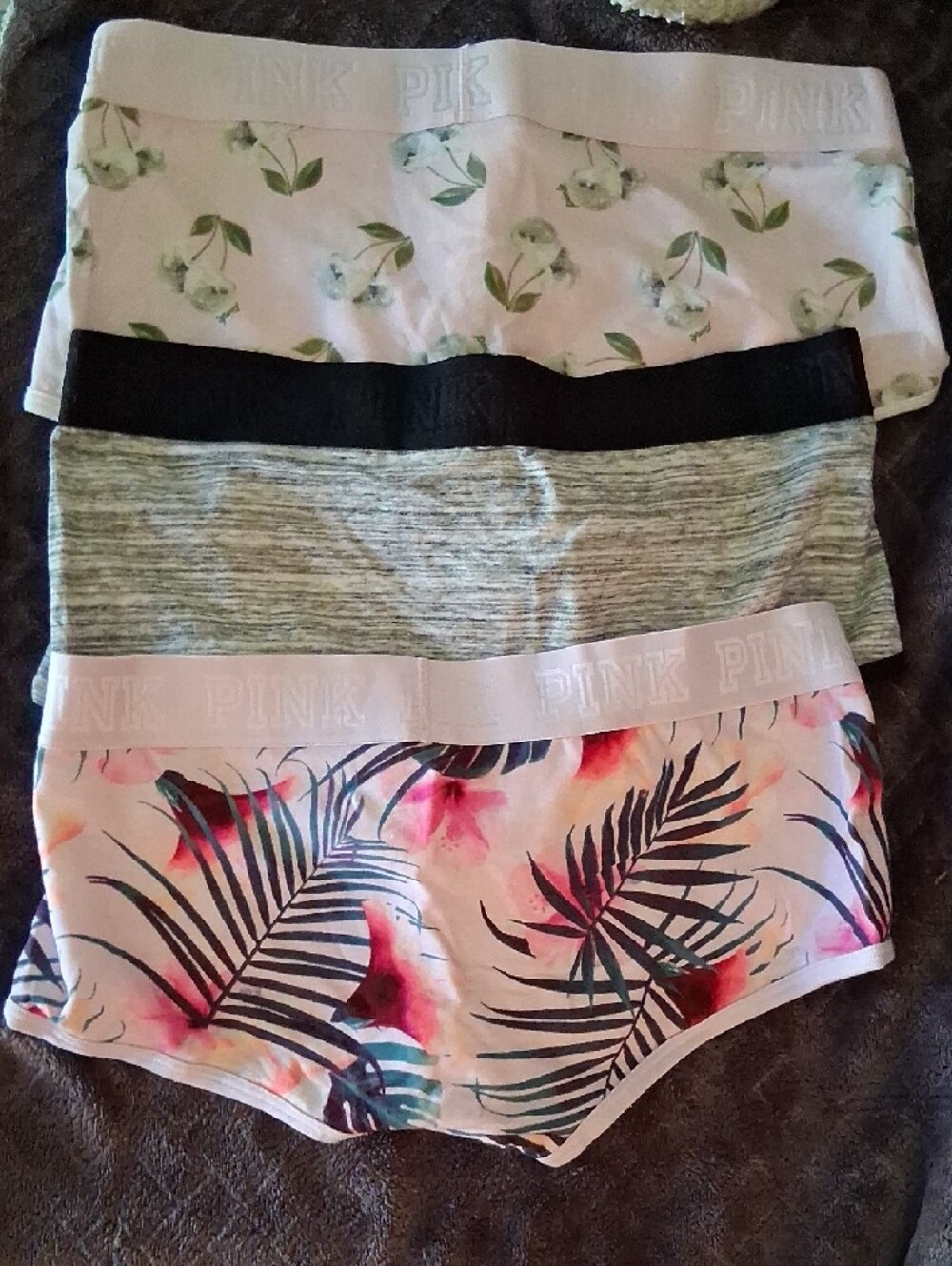 PINK Victoria's Secret Mixed-Print Boyshort Panty Trio - White, Black, Multi - Picture 2 of 6